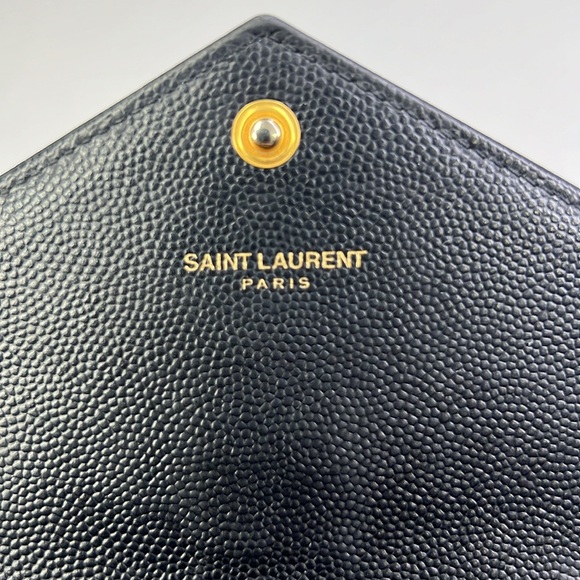 YVES SAINT LAURENT YSL MONOGRAM CHEVRON  BLACK GOLD  CONTINENTAL FLAP WALLET - Picture 6 of 16